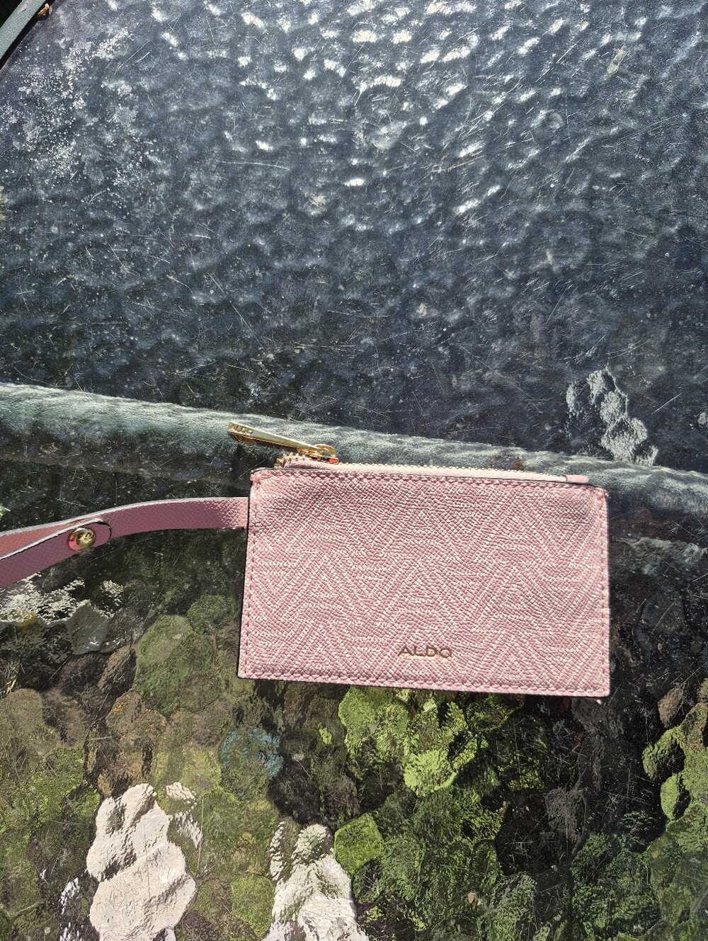 ALDO Pink Textured Wristlet Card Holder with Gold Hardware